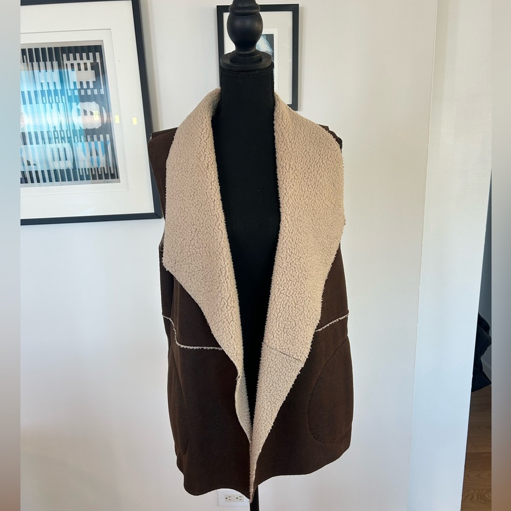 C&C California Faux Suede Sherpa Vest Coffee Brown